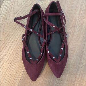 REBECCA MINKOFF Faye Studded Flats Size 7 Wine Burgundy Color